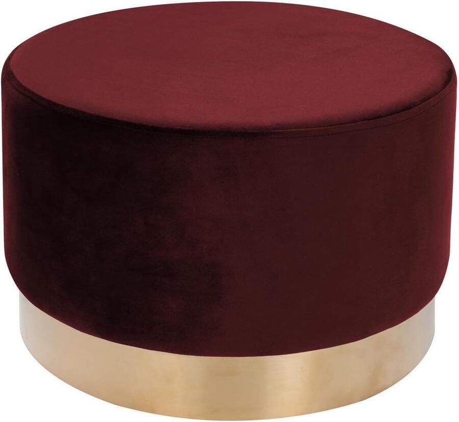 Goodivery Elegante Fluwelen Poef met Gouden Accent voor Woonkamer Slaapkamer of Kleedkamer Bordeaux Rood