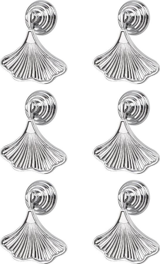 Goodivery Elegante Ginkgo Bladvormige Knop Handgrepen voor Kasten en Meubels Set van 6 Stuks Zilverkleurig