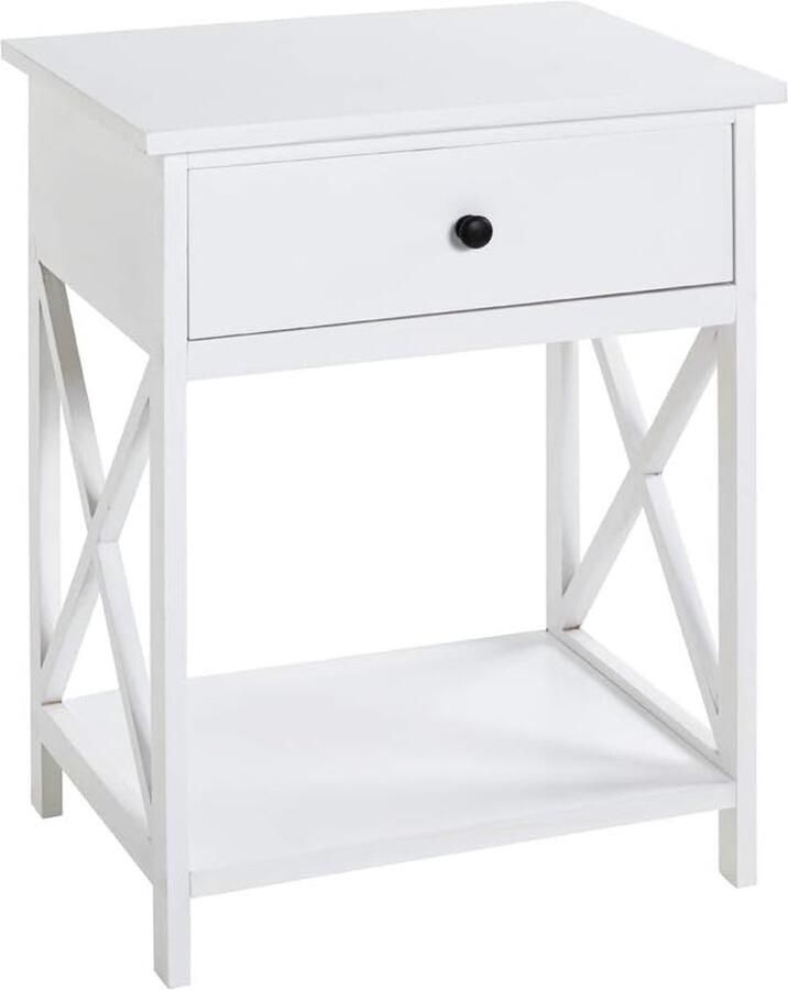 Goodivery Elegante Scandinavische Bijzettafel met Lade in Tijdloos Wit Design