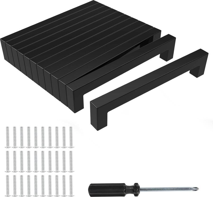 Goodivery Elegante Set van 12 Zwarte Deurgrepen voor Keuken en Meubeldecoratie