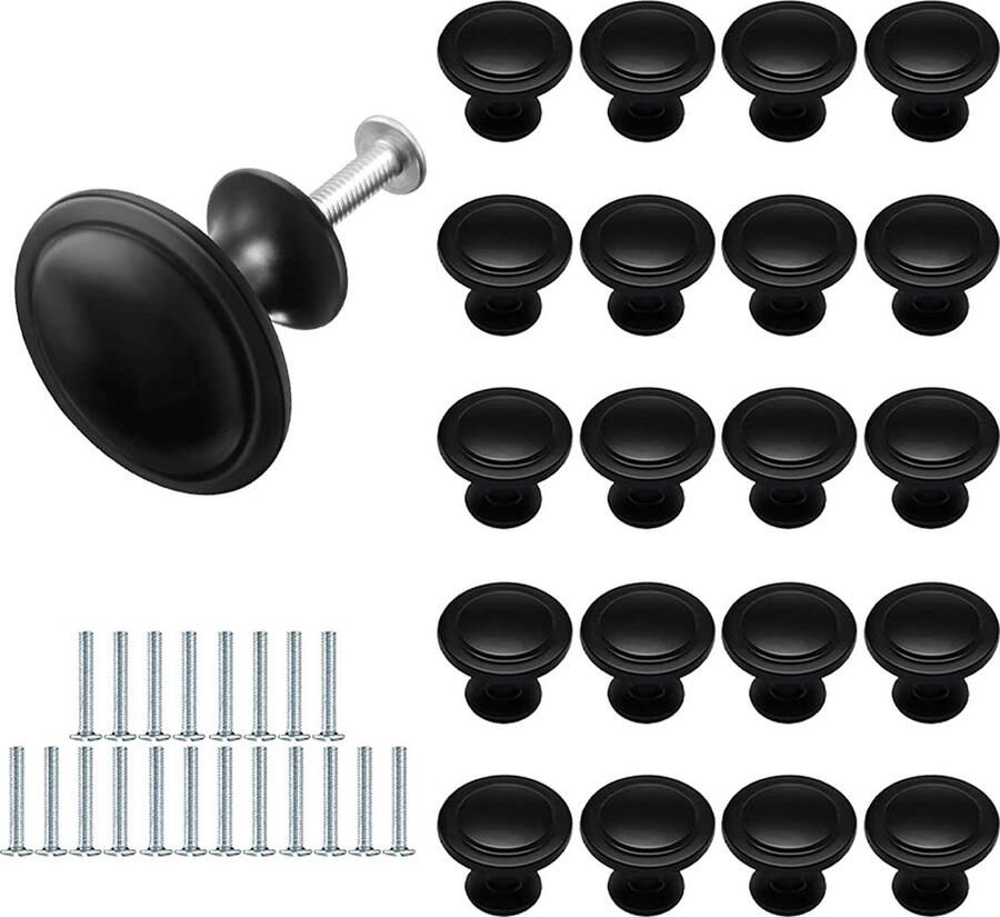 Goodivery Elegante Set van 20 Matzwarte Meubelknoppen voor Toepassingen