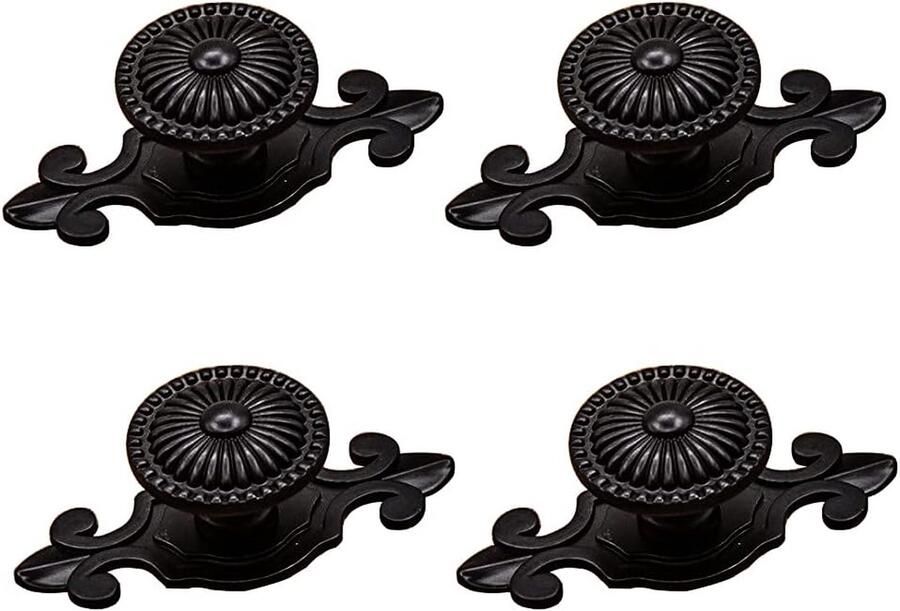Goodivery Elegante Vintage Zwarte Meubelknoppen Set van 4 met Schroeven voor Keukenkastjes