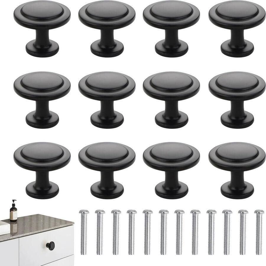 Goodivery Elegante Zwarte Kastknoppen Set van 12 voor Meubels en Deuren