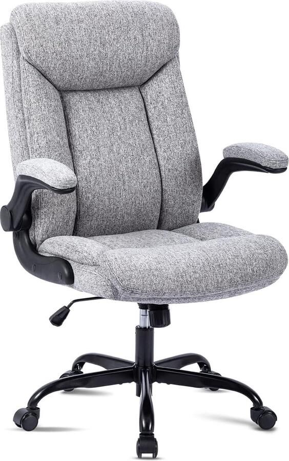 Goodivery Ergonomische Bureaustoel met Verstelbare Hoogte en Opklapbare Armleuning voor Thuis en Kantoor (Grijs Stof)