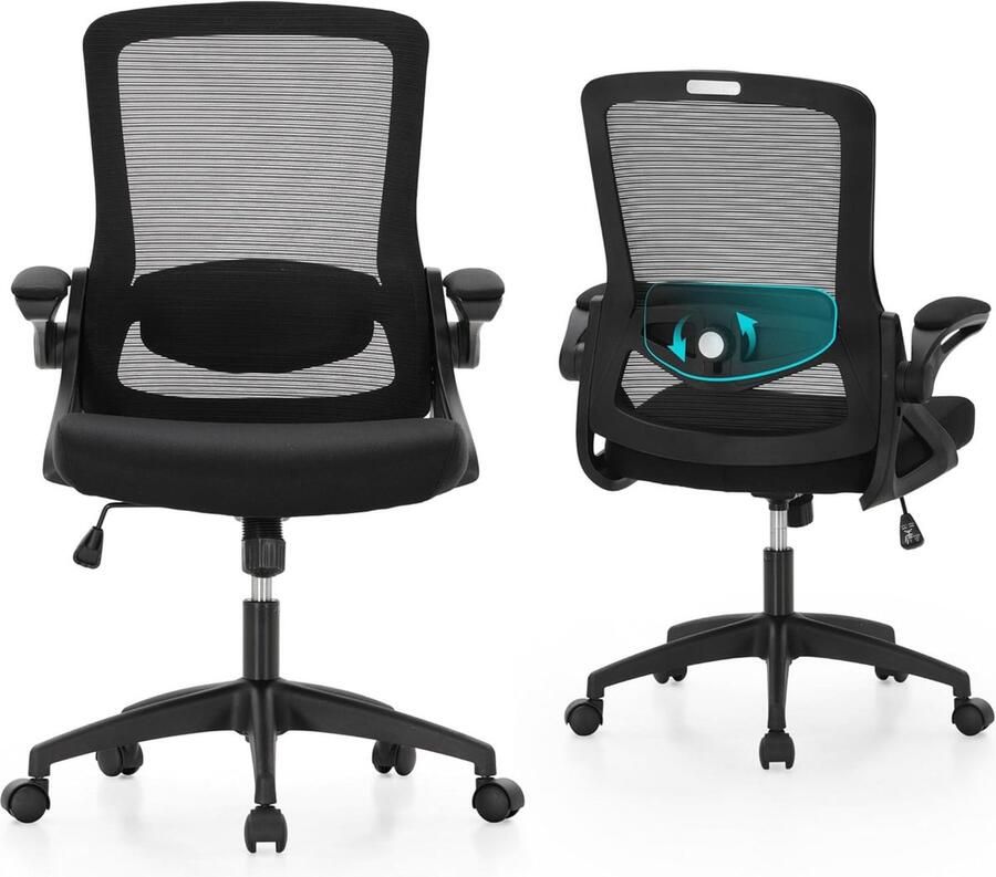 Goodivery Ergonomische Bureaustoel met Verstelbare Rugleuning en Opklapbare Armsteunen voor Comfort