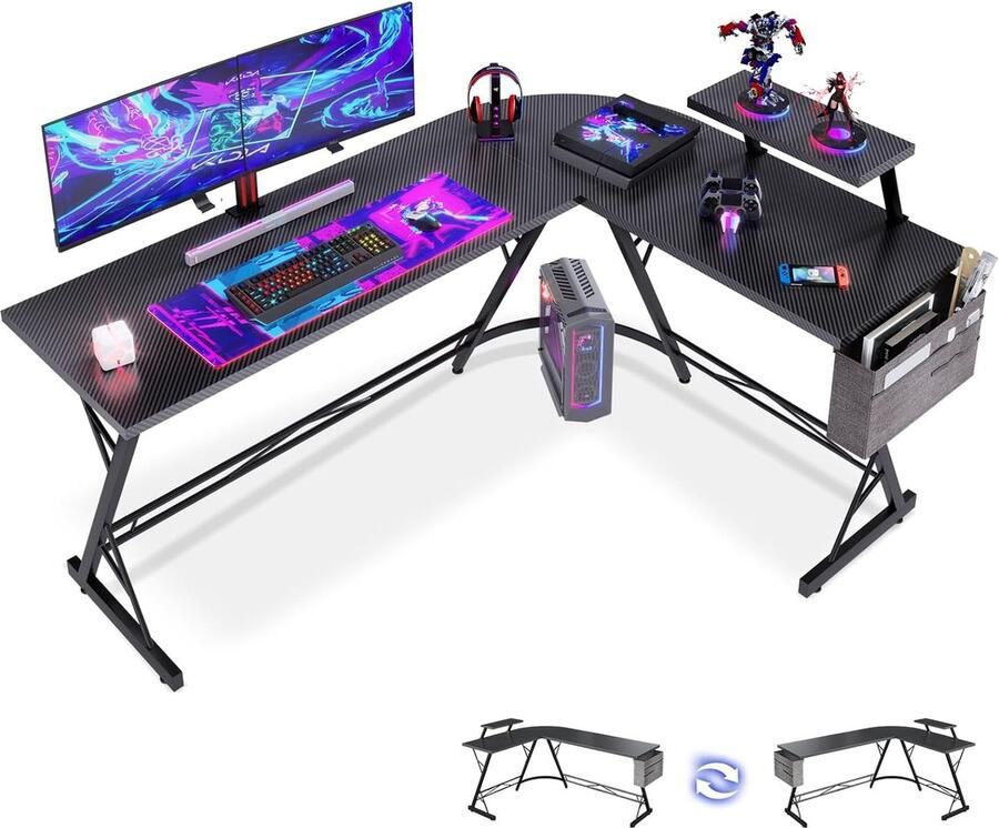 Goodivery Ergonomische Gaming Tafel met Ruime Werkruimte en Monitor Standaard