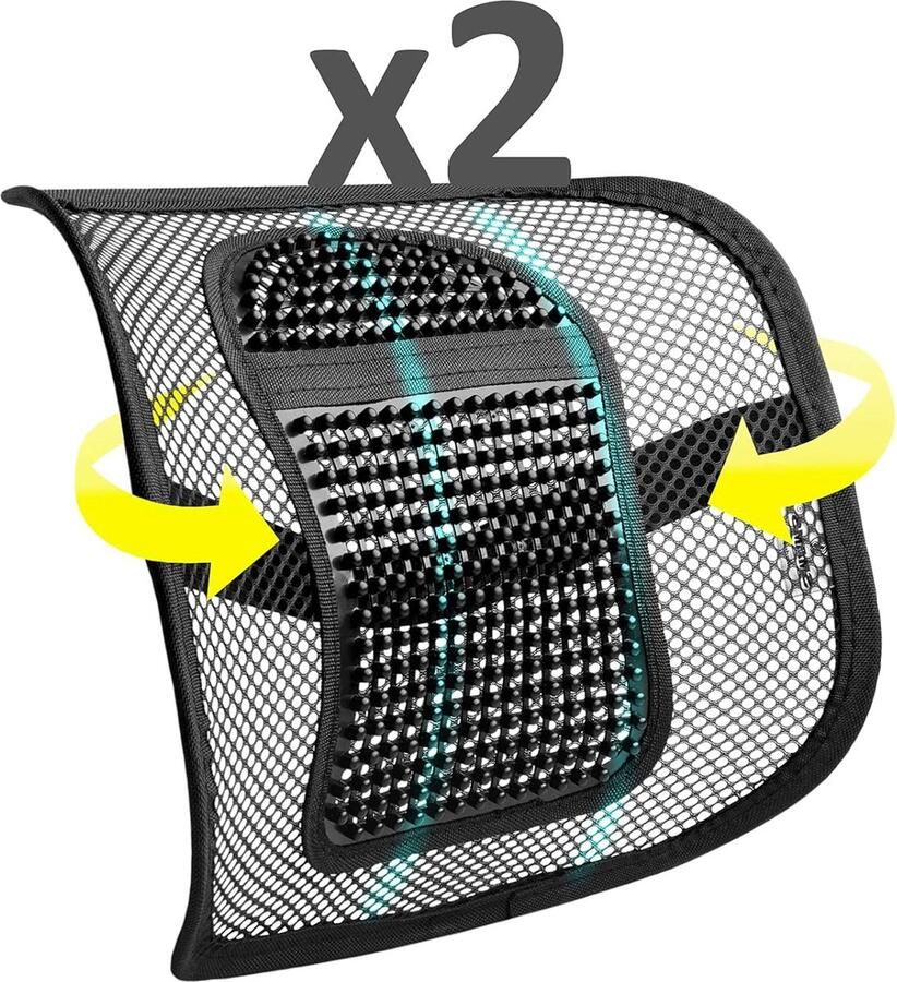 Goodivery Ergonomische Rugsteun Set van 2: Verstelbare Mesh Kussen met Massagekralen voor Stoelen