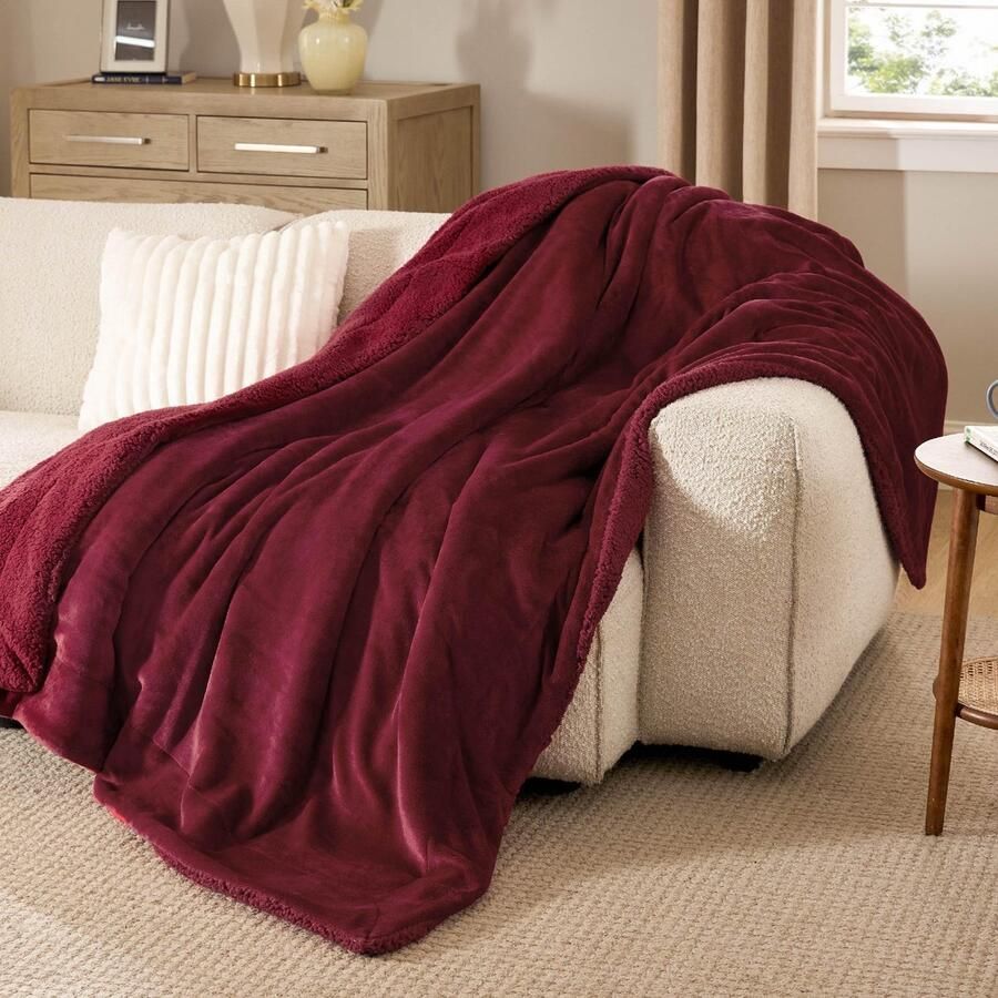 Goodivery Extra Dikke en Warme Tweezijdige Fleece Deken voor Woonkamer en Bank Rood 150 x 200 cm