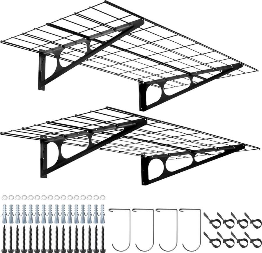 Goodivery Extra Sterke Metalen Opbergrekken voor Garage met Haken en Montagehulpmiddelen