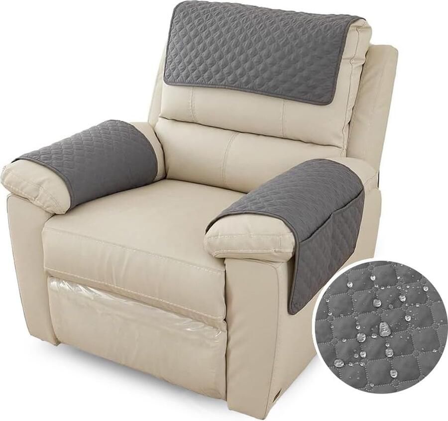 Goodivery Fauteuilbeschermer voor relaxstoel met armleuningen fauteuilhoes met zakken voor televisiestoel waterdicht en antislip meubelbescherming voor bank stoel (1-zits donkergrijs)