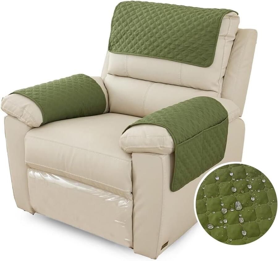 Goodivery Fauteuilbeschermer voor relaxstoel met armleuningen fauteuilhoes met zakken voor televisiestoel waterdicht en antislip meubelbescherming voor bank stoel (1-zits groen)