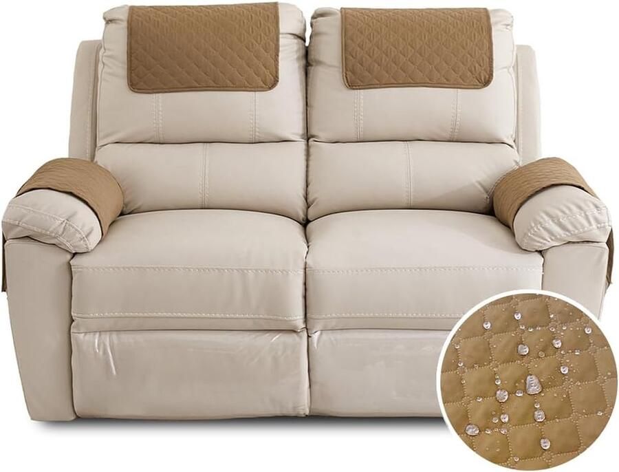 Goodivery Fauteuilbeschermer voor relaxstoel met armleuningen fauteuilhoes met zakken voor televisiestoel waterdicht en antislip meubelbescherming voor bank stoel (2-zits camel)