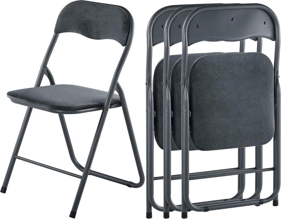 Goodivery Fraaie en Comfortabele Opvouwbare Fluwelen Stoelen met Stalen Frame en Antislip Voetjes Set van 4 Grijs