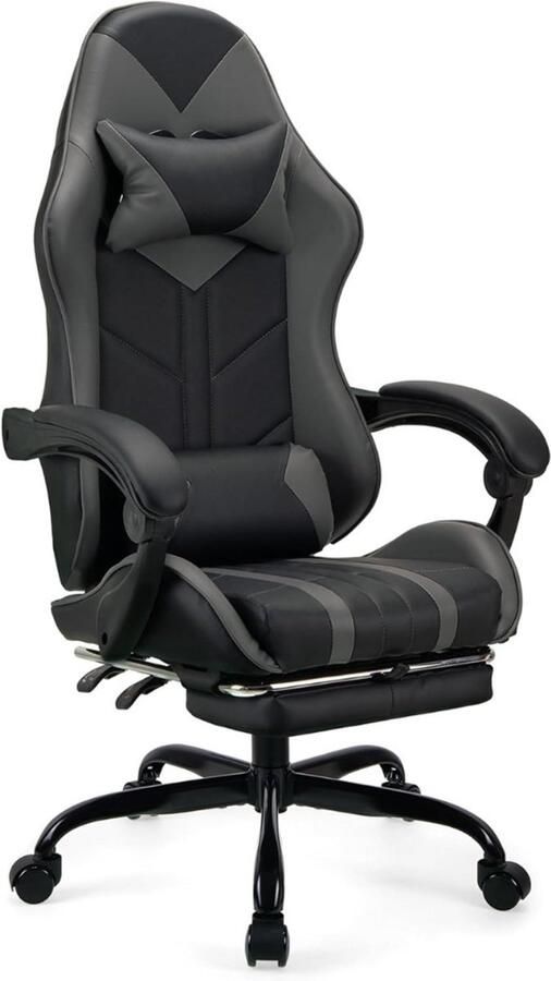 Goodivery Gaming Stoel met Voetsteun Bureaustoel met Voetsteun Gaming Chair 55x52x124cm Grijs
