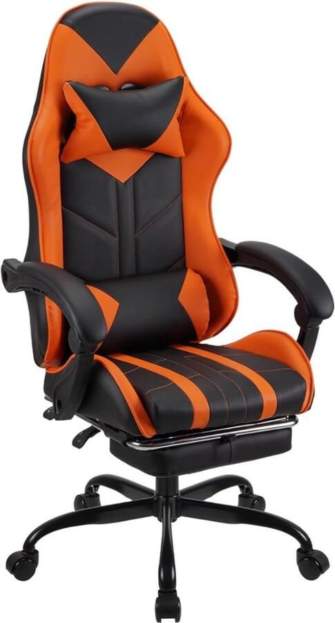 Goodivery Gaming Stoel met Voetsteun Bureaustoel met Voetsteun Gaming Chair 55x52x124cm Oranje