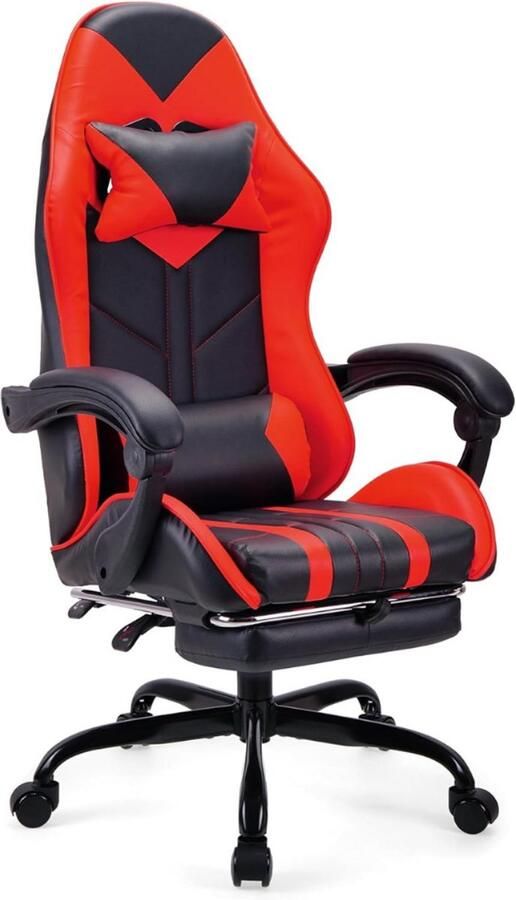 Goodivery Gaming Stoel met Voetsteun Bureaustoel met Voetsteun Gaming Chair 55x52x124cm Rood
