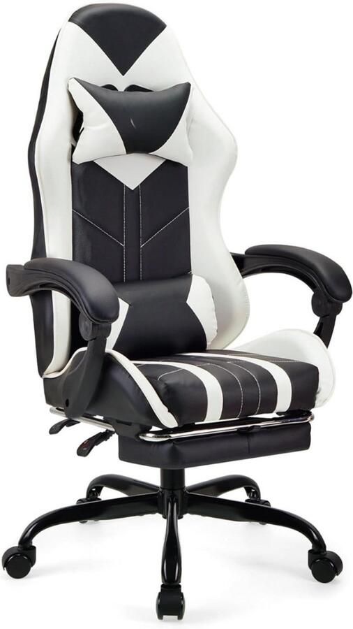 Goodivery Gaming Stoel met Voetsteun Bureaustoel met Voetsteun Gaming Chair 55x52x124cm Wit