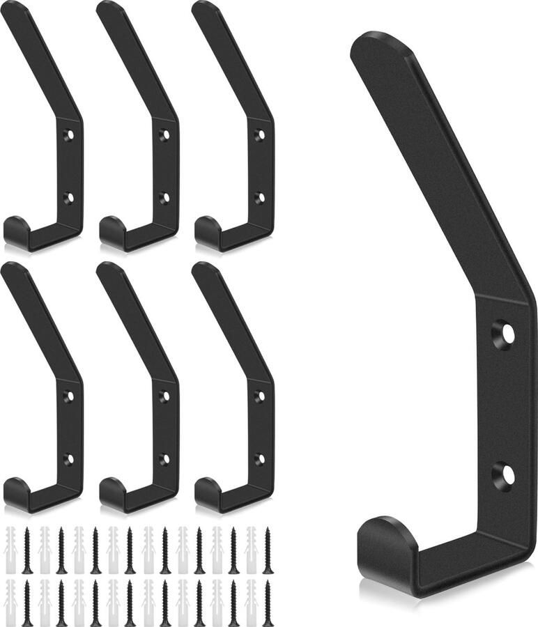 Goodivery Garderobehaken Set van 6 Moderne Zwarte Wandhaken voor Ruimtes