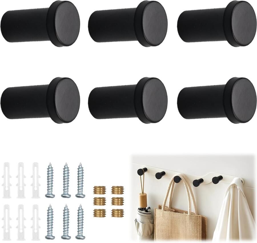 Goodivery Garderobehaken Set van 6 Stuks in Stijlvolle Zwarte Afwerking voor Interieurs