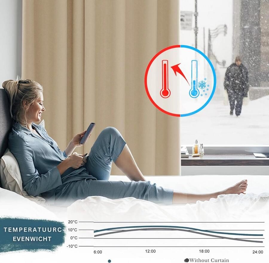 Goodivery Gordijnen Verduisteringsgordijn met oogjes Room Divider ondoorzichtige gordijnen 243 x 304 Biscottibeige