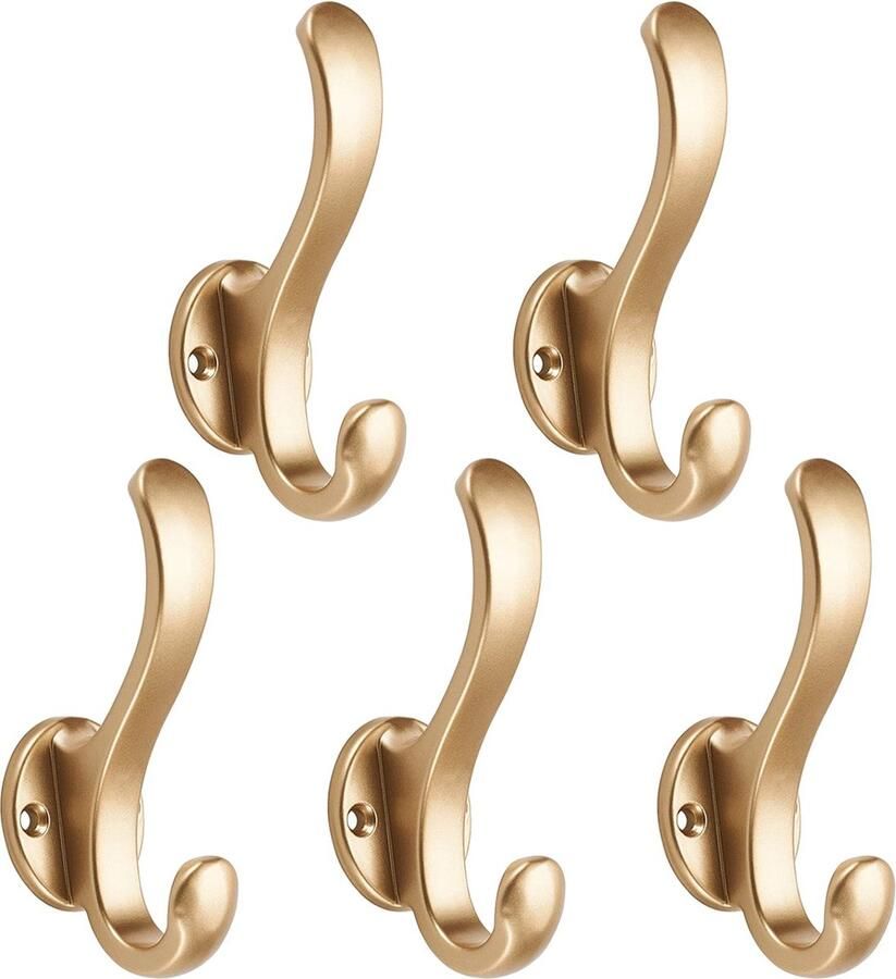 Goodivery Gouden Dubbele Wandhaken Set van 5 voor Toepassingen in Huis