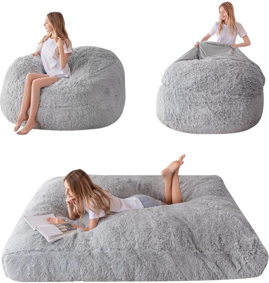 Goodivery Groot omvormbaar zitkussen bed met pluche hoes en zachte vulling voor volwassenen