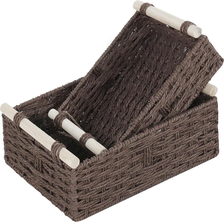 Goodivery Handgemaakte Gevlochten Opbergmanden Set van Twee met Handvatten in Verschillende Maten en Kleuren