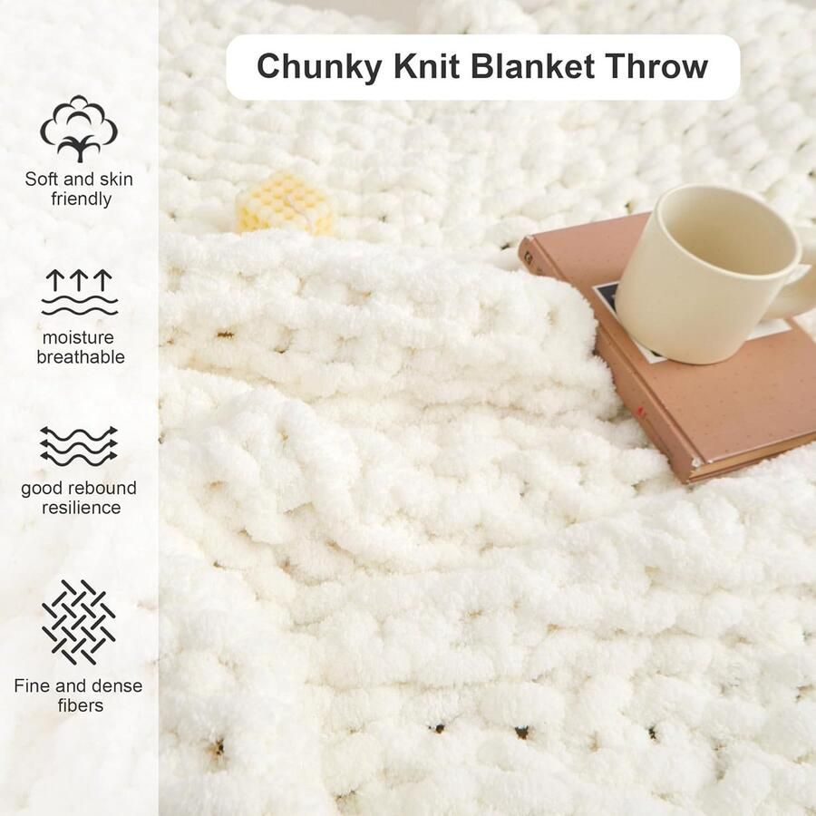 Goodivery Handgemaakte Luxe Zachte Grof Gebreide Deken voor Sofa of Bed in Witte Kleur
