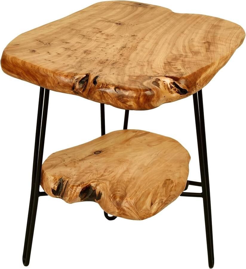 Goodivery Handgemaakte Moderne Bijzettafel van Massief Hout met Plank