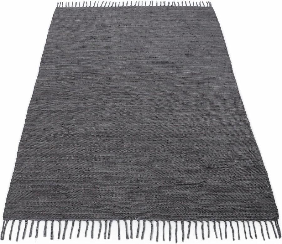 Goodivery Handgeweven Grijze Katoenen Vloerkleed met Franjes 190 x 290 cm voor Woonkamer