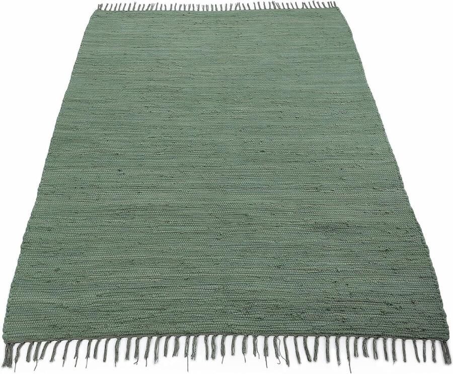 Goodivery Handgeweven Groene Katoenen Vloerkleed met Franje 190 x 290 cm