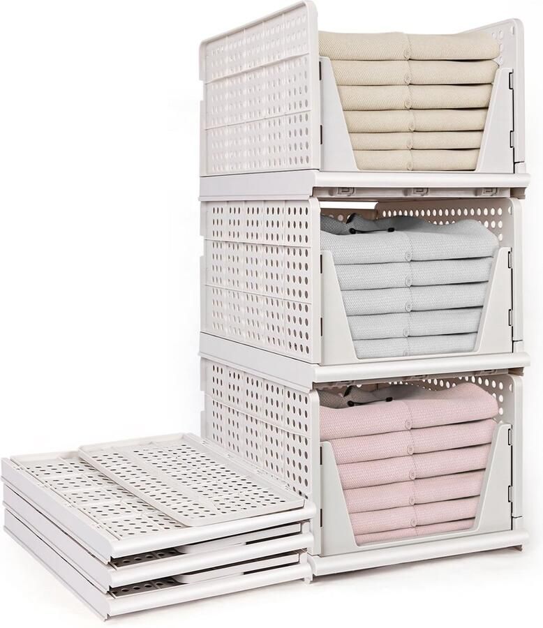 Goodivery Handige Set van 3 Opvouwbare en Stapelbare Kledingkasten voor Georganiseerde Opslag