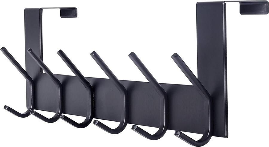 Hangend deurrek voor deuren tot 4 5 cm dik roestvrijstalen deurhaakrek met 6 haken deurhaakrek voor jassen hoeden handdoeken jassen zwart