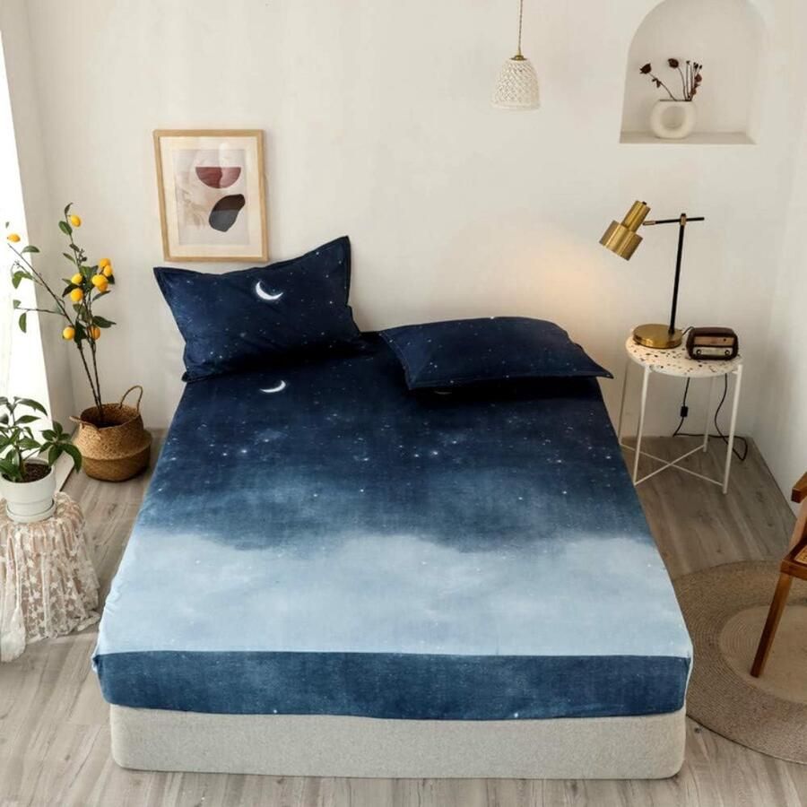 Goodivery Hoeslaken 90 x 200 cm kindermatrasbeschermer Night Sky Blue Gradient laken voor eenpersoonsbed boxspringbed 100% microvezel geschikt voor matrasdiepte tot 25 30 cm