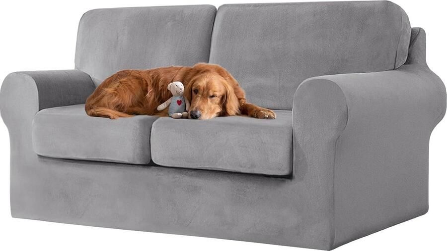 Goodivery Hoge Rekbare Fluwelen Bankhoes voor Zitplaatsen met Antislip en Elastische Band