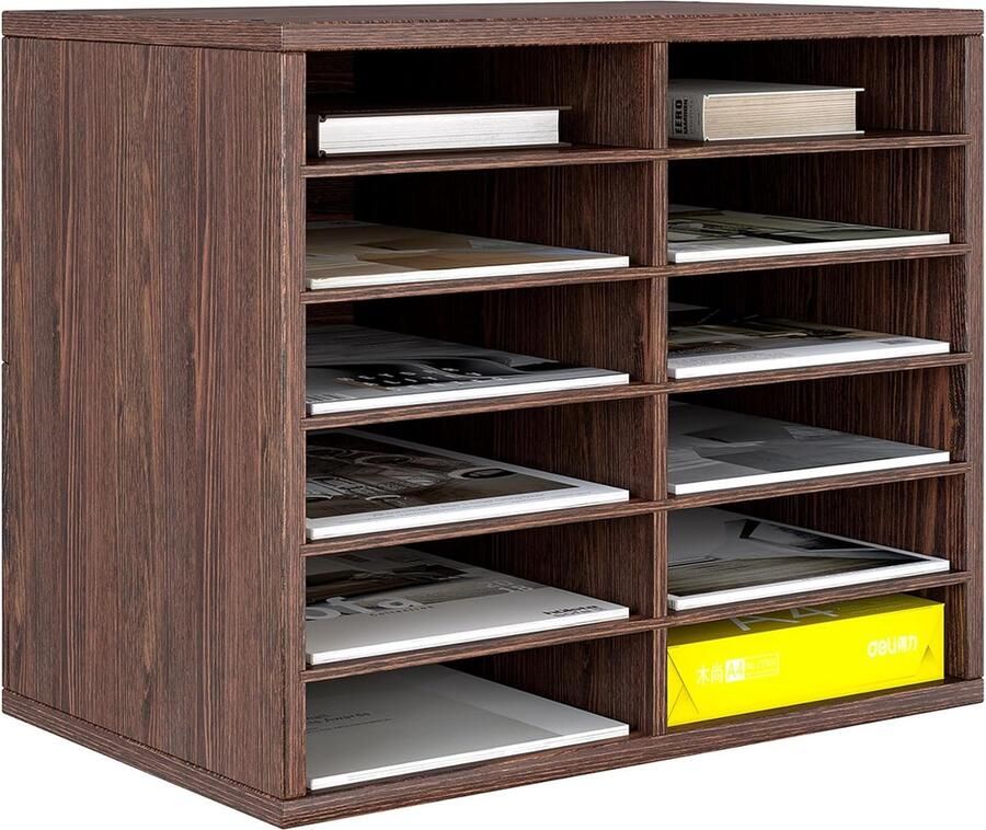 Goodivery Houten Bureau Organisator met 12 Compartimenten voor Efficiënte Opslag en Orde op Uw Werkplek