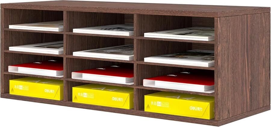 Goodivery Houten Bureau-organizer met 12 Compartimenten voor A4 Documenten en Meer