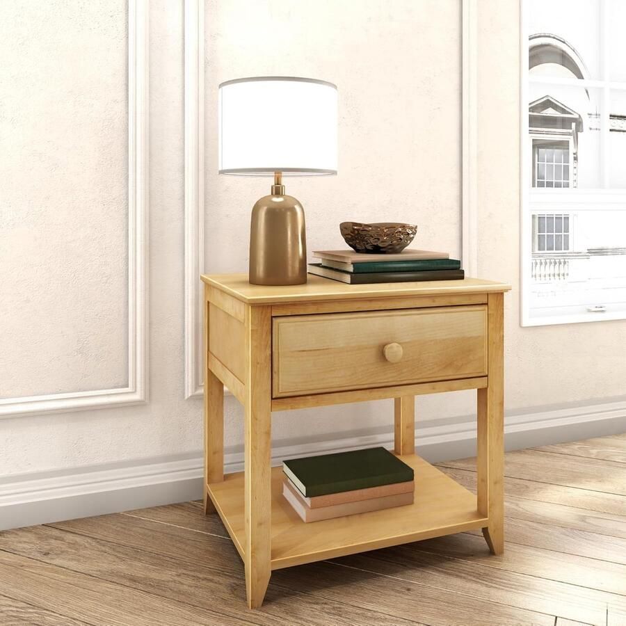 Goodivery Houten Nachtkastje met Lade en Open Vak voor Slaapkamer en Woonkamer van Nieuw-Zeelands Pijnboomhout