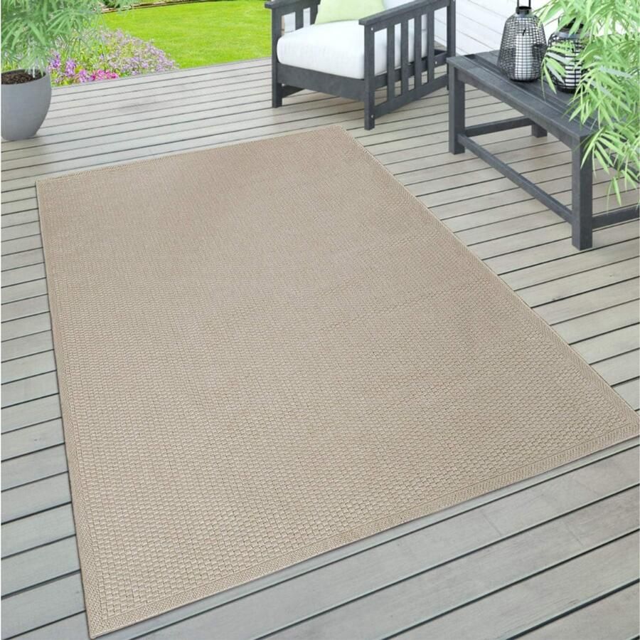 Goodivery Indoor rugs Tapijt voor binnen en buiten Terras en balkon Weersbestendig gestructureerd effen kleur Afmetingen: 120 x 160 cm beige