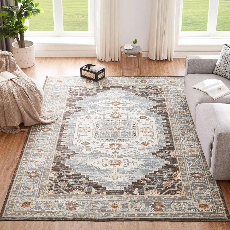Goodivery Indoor rugs Wasbare tapijten voor de woonkamer boho-tapijt voor de slaapkamer antisliptapijten klassiek groot tapijt voor de woonkamer vintage vloerkleden zacht tapijt met korte pool wasbaar tapijt vintage bruin 80