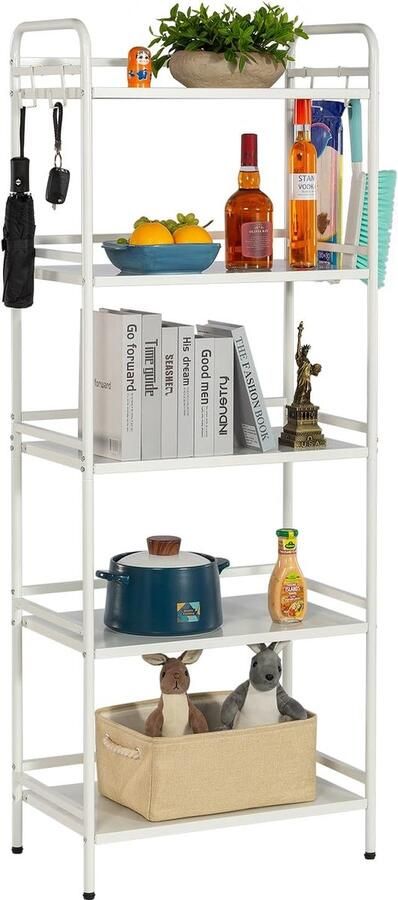 Goodivery Industrieel Vormgegeven Boekenkast met 5 Verstelbare Niveaus en 4 S-Haken Wit