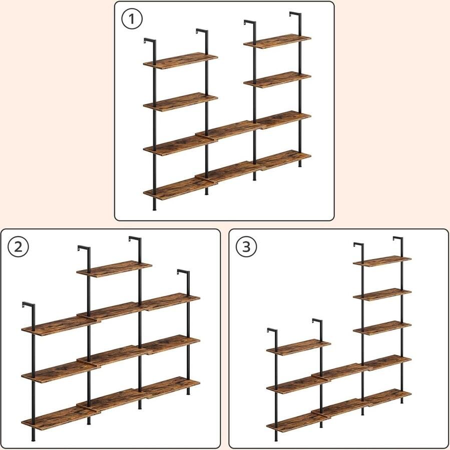 Goodivery Industriële 5-Laags Ladder Boekenkast voor Thuis en Kantoor Donkerbruin