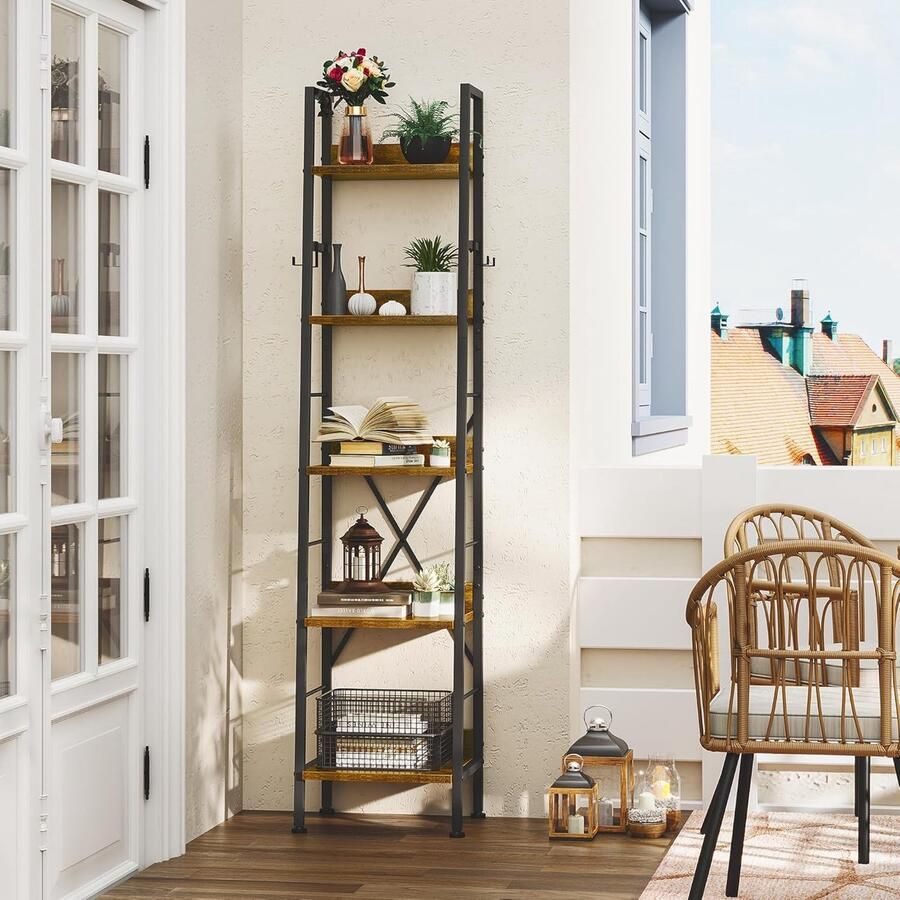 Goodivery Industriële Boekenkast met 5 Planken Vrijstaande Ladderplank voor Woonkamer Hal en Kantoor