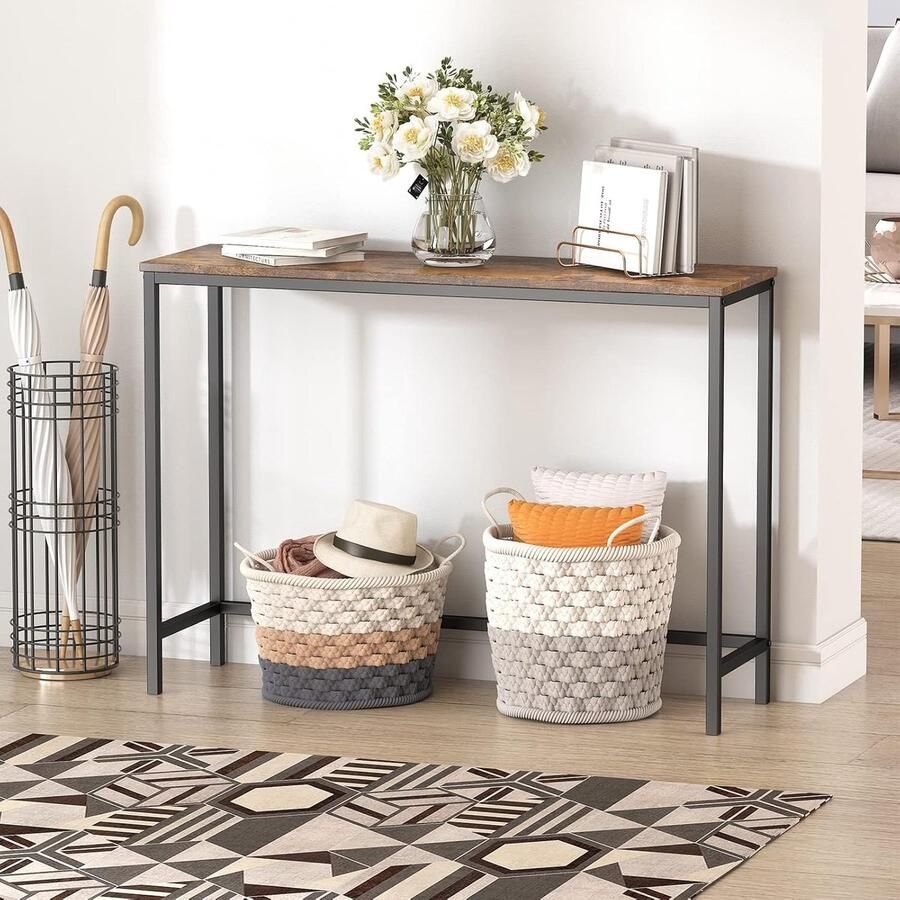 Goodivery Industriële Console Tafel Smalle Bank Tafel met Metalen Frame Rustieke Bruine Ingangstafel