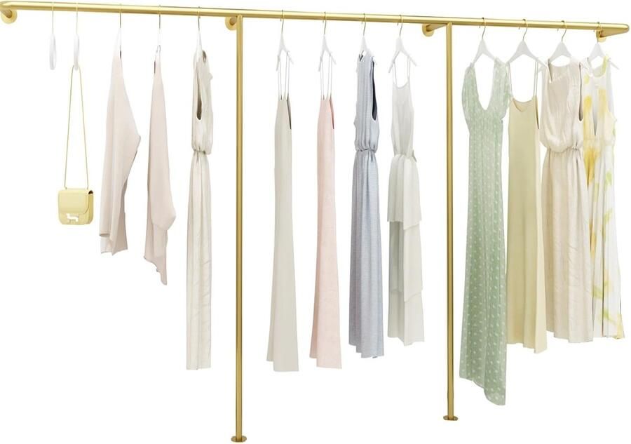 Goodivery Industriële Gouden Kledingrek voor Muurmontage 250 x 170 cm Max. Gewicht 100 kg