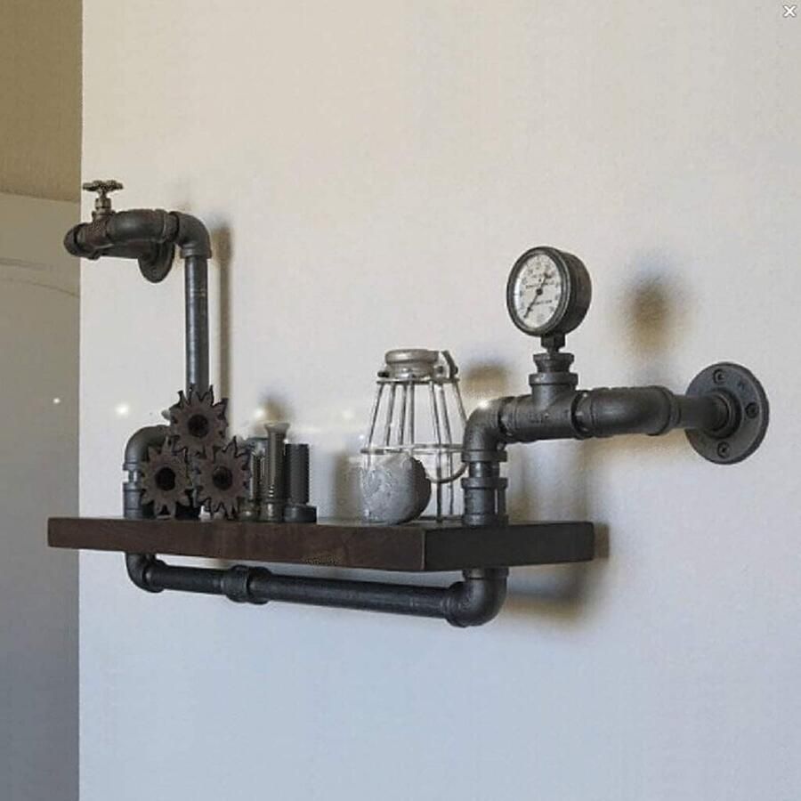 Goodivery Industriële Wandplank met Zwart Metalen Frame en Houten Plank voor Decoratie en Opslag