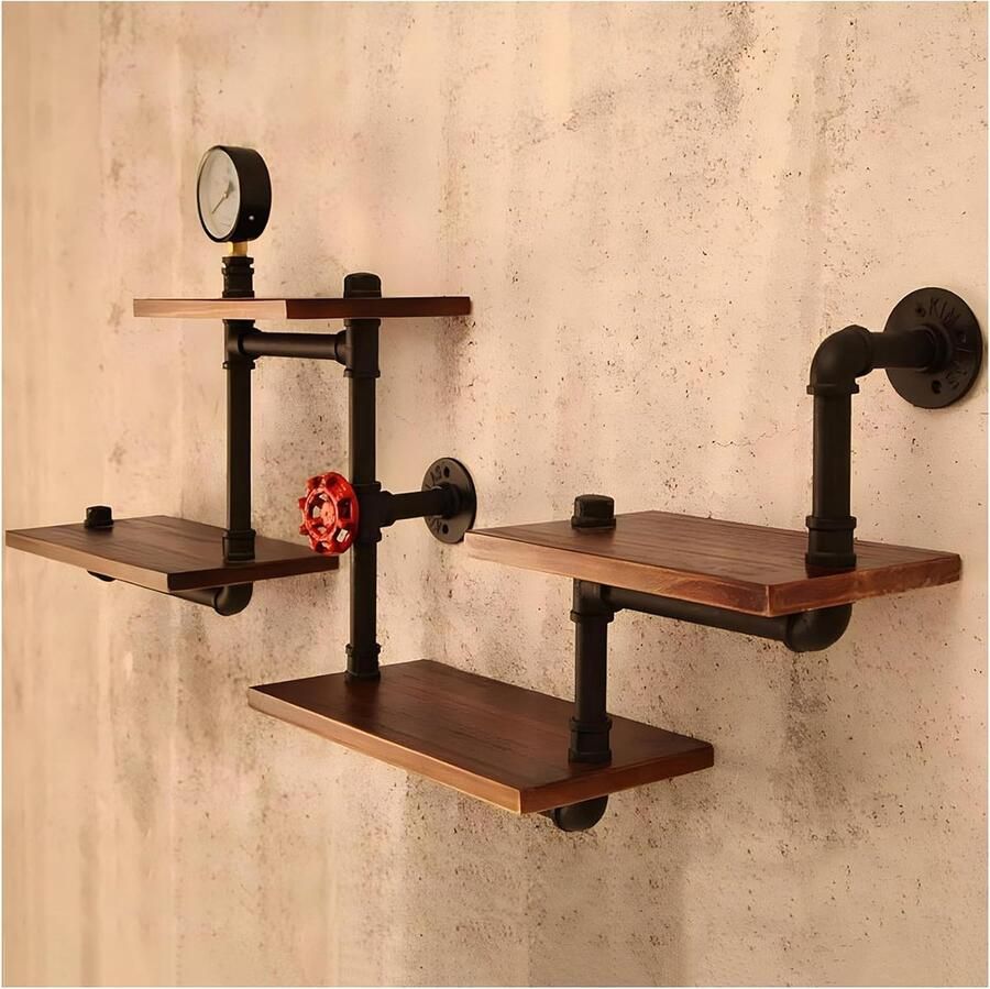 Goodivery Industriële Wandplank Organizer met Houten Planken voor Woonkamer Slaapkamer en Keuken