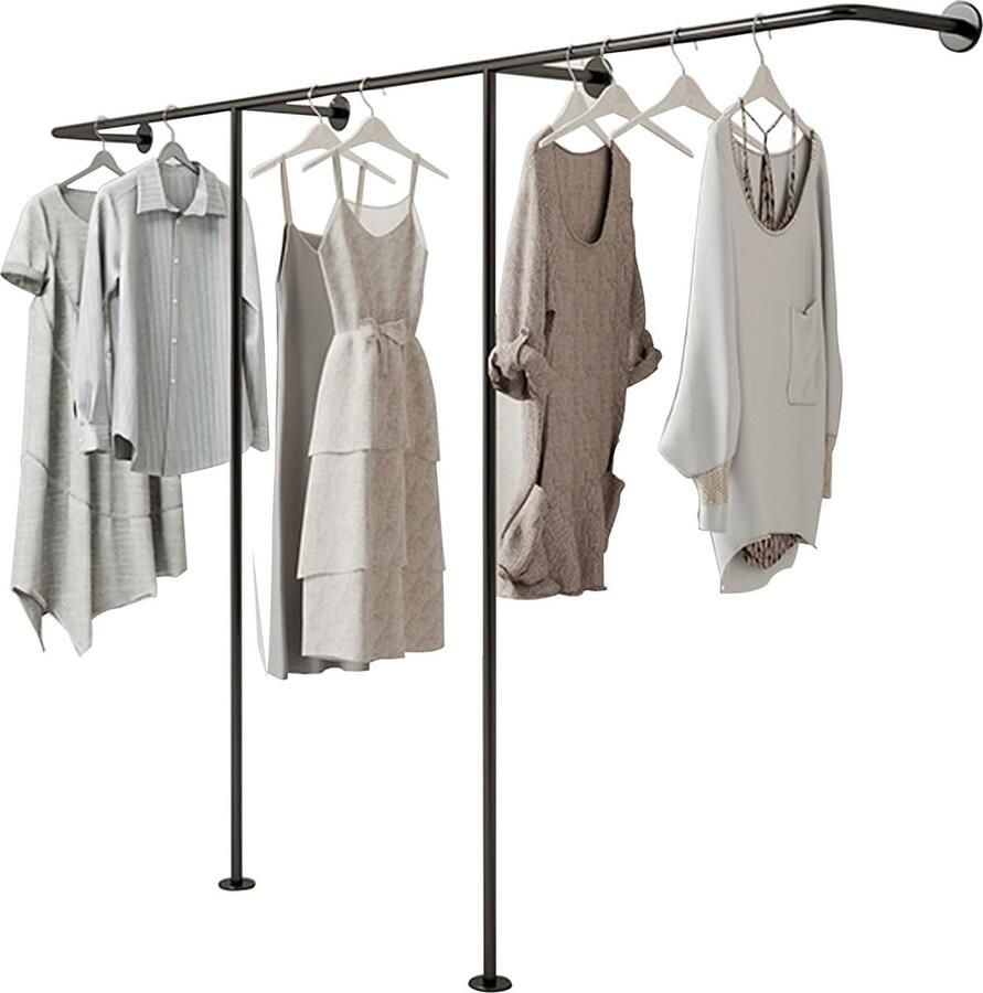 Goodivery Industriële Zware Metalen Kledingrek voor Wandmontage Maximaal Gewicht 100 kg Zwart 250 x 170 cm