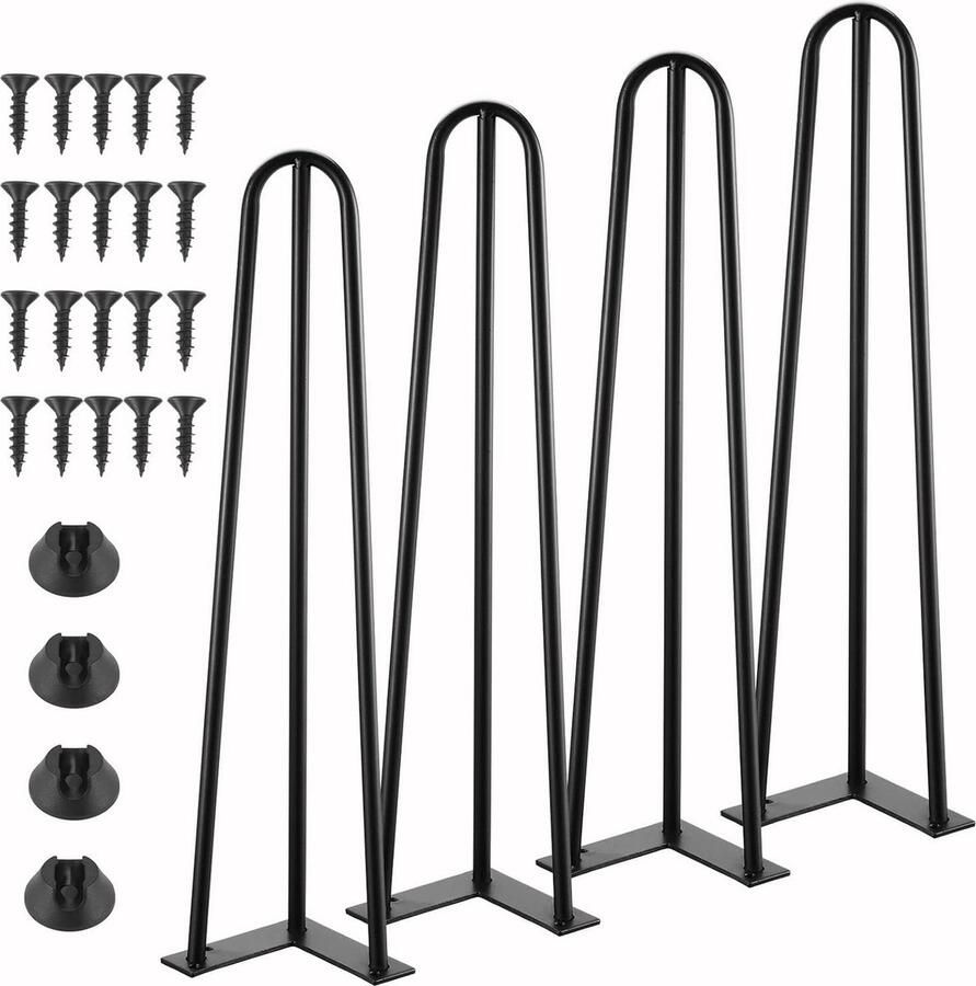 Luvetrex Verstelbare Set van 4 Industriële Haarspeld Tafelpoten 50 cm Zwart 3 Stangen