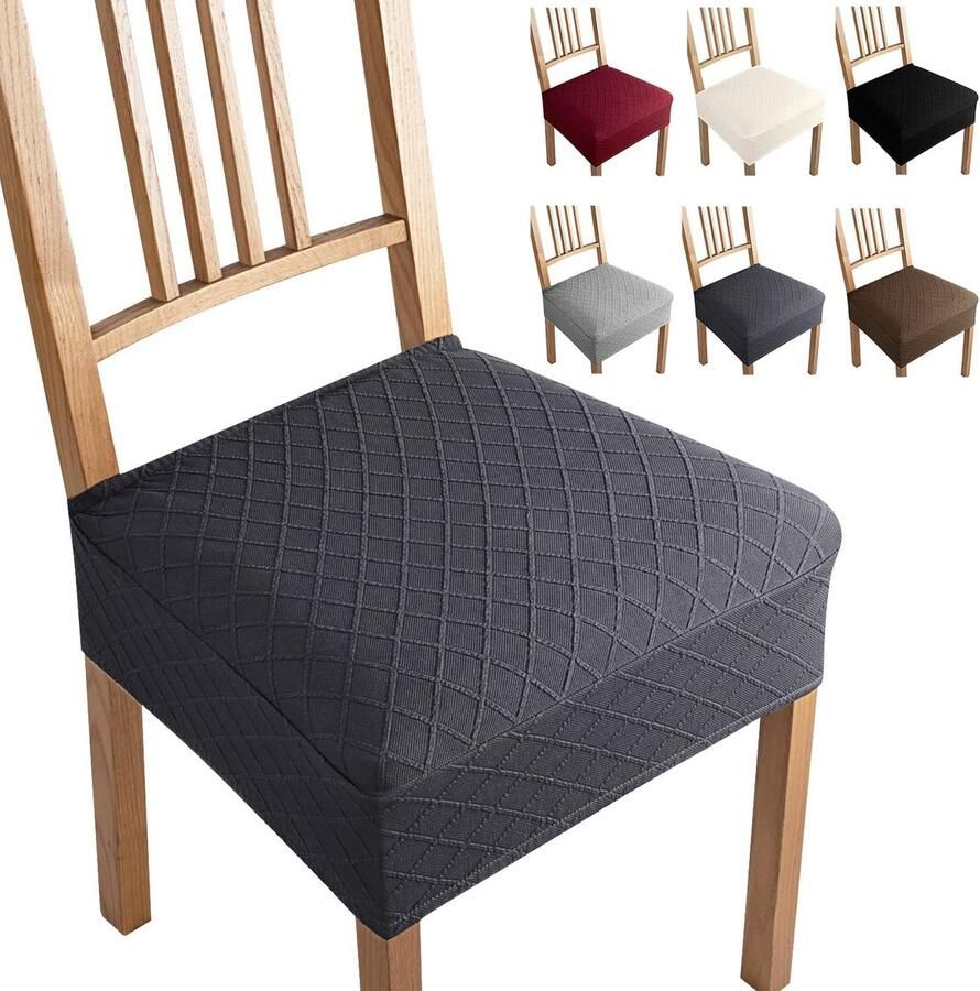 Goodivery Jacquard Stoelhoezen set van 4 universele stretchstoelhoezen zonder rugleuning afneembaar wasbaar voor keuken hotel feest (set van 4 donkergrijs-B)